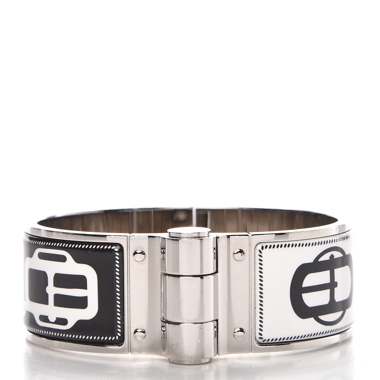 Hermes Enamel Printed Wide Boucleries Modernes Hinged Bracelet S Black 1 of 5
