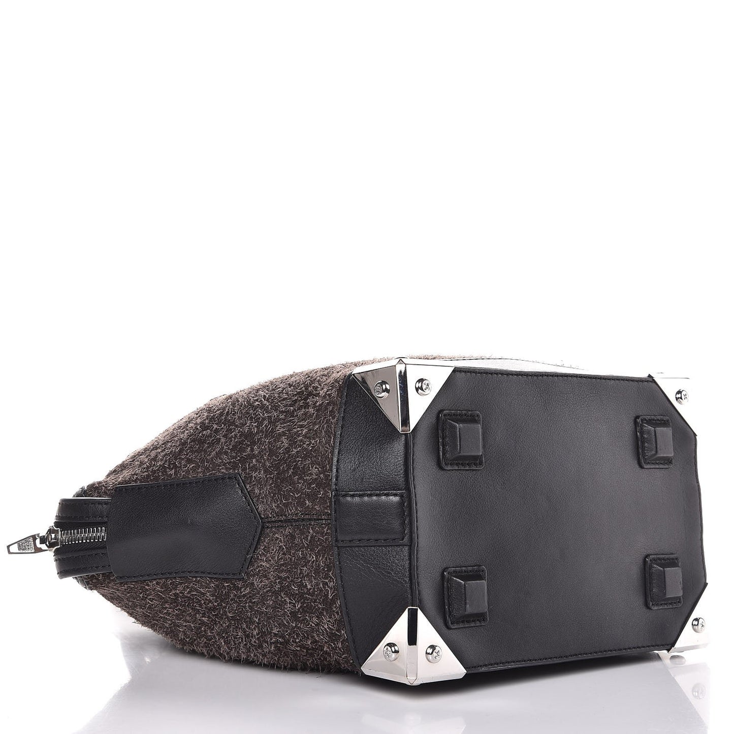 Trimmed Fleece Suede Small Emile Black Silver Hardware