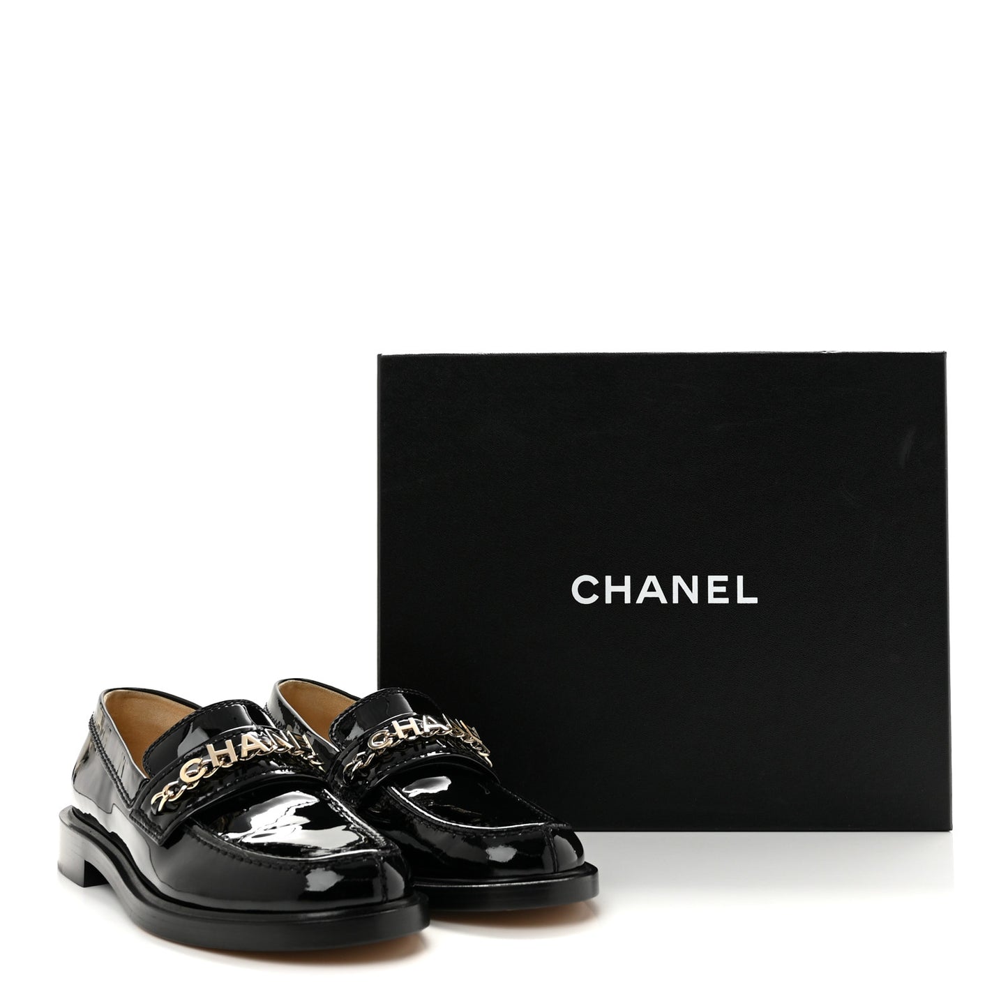 Patent Calfskin Logo Loafers 37 Black