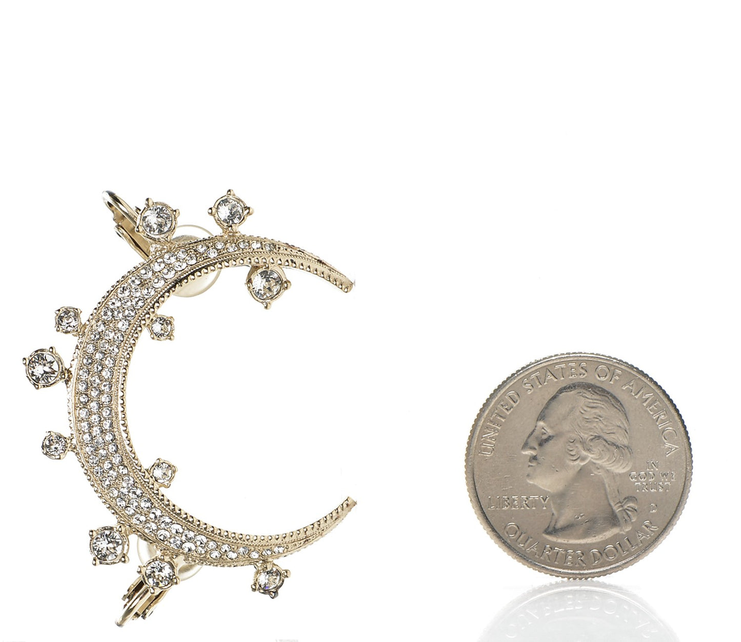 Crystal CC Moon Clip On Cuff Earrings Gold