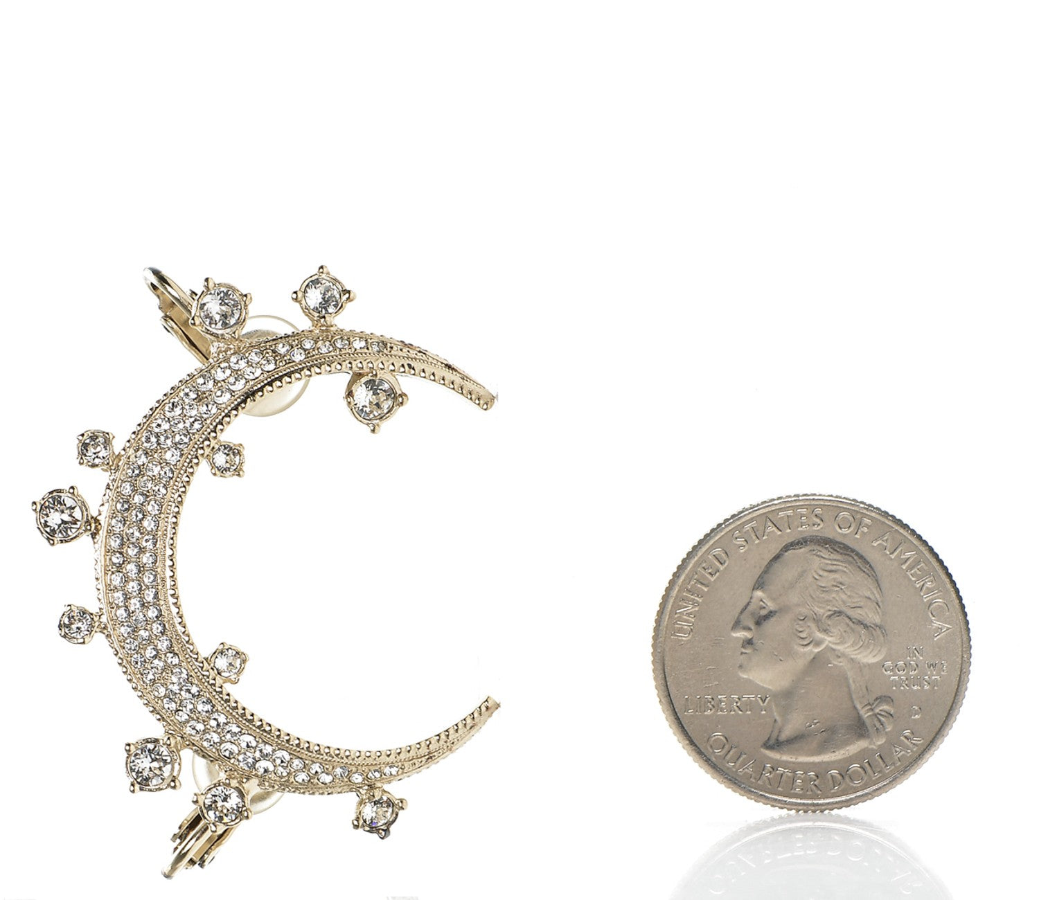 Chanel Crystal CC Moon Clip On Cuff Earrings Gold 2 of 6
