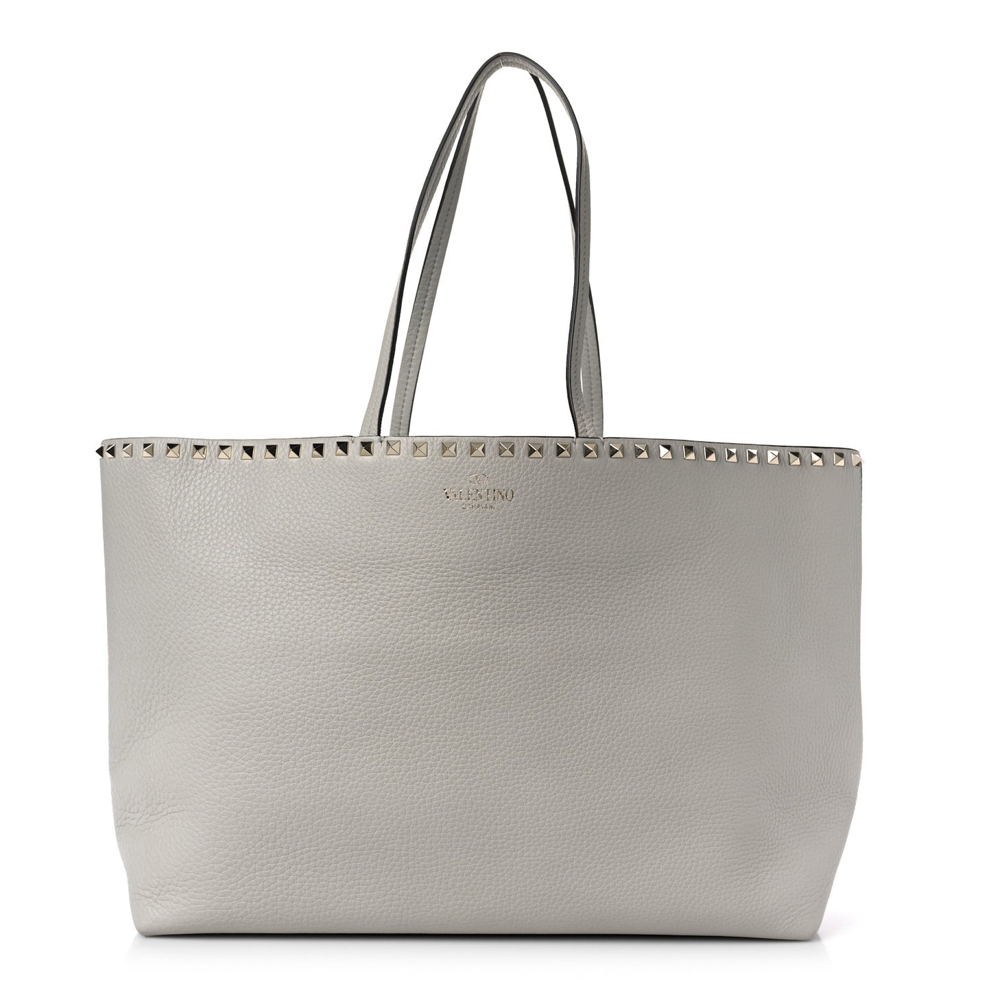 Grained Calfskin Rockstud Shoulder Tote Opal Grey