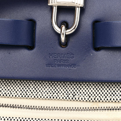 Hermes Vache Hunter Toile H Brides de Gala Herbag Zip Retourne 31 PM Bleu De France Ecru Black 8 of 12