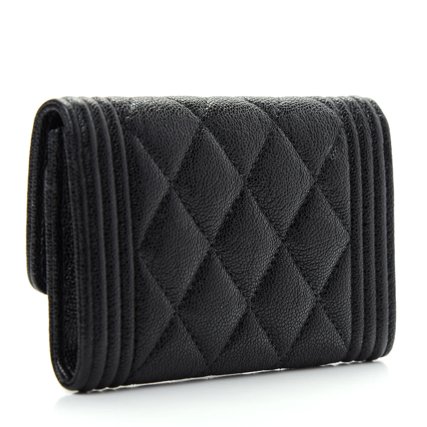 Caviar Quilted Boy Flap Card Holder Black