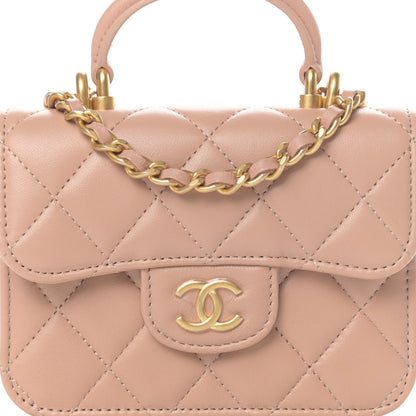 Chanel Lambskin Quilted Top Handle Flap Coin Purse With Chain Beige 8 of 11