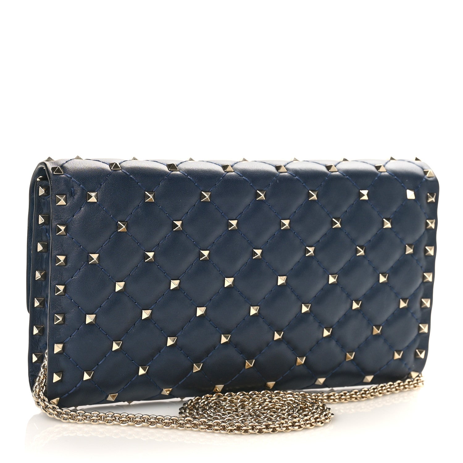 Valentino Garavani Nappa Rockstud Spike Wallet On Chain Marine 3 of 10