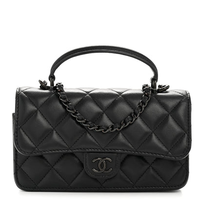 Chanel Lambskin Quilted Flap Phone Holder With Chain So Black 1 of 37