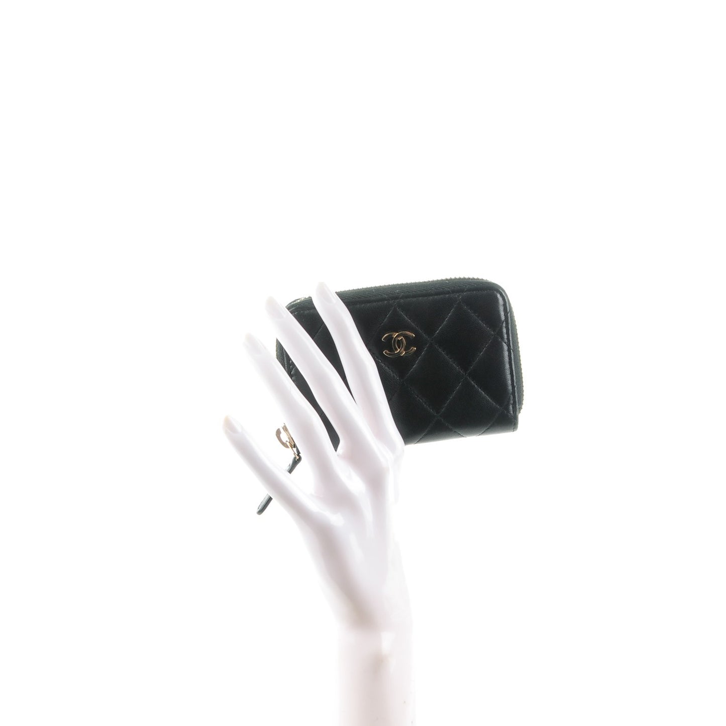 Lambskin Quilted Zip Around Coin Purse Wallet Black