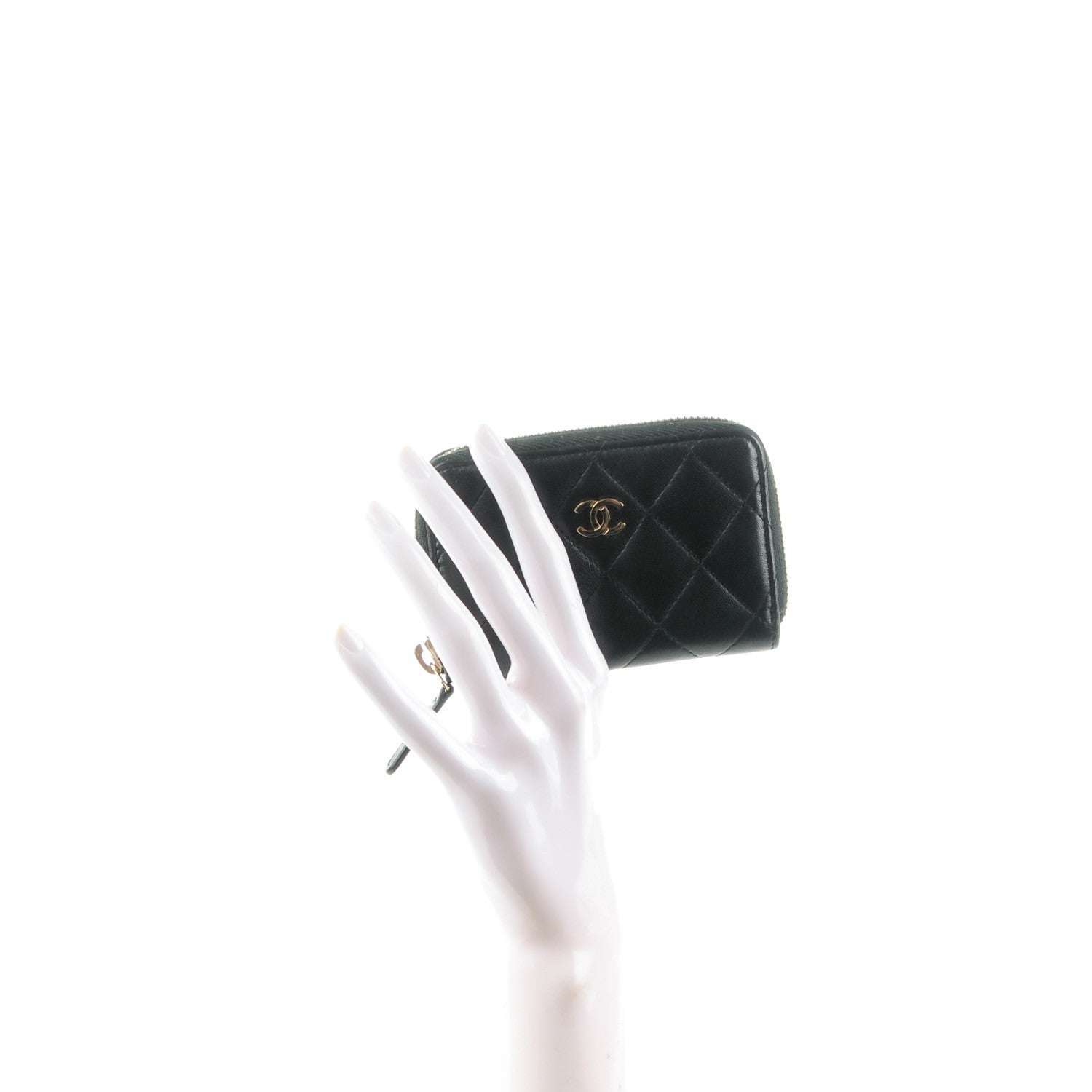 Chanel Lambskin Quilted Zip Around Coin Purse Wallet Black 2 of 7