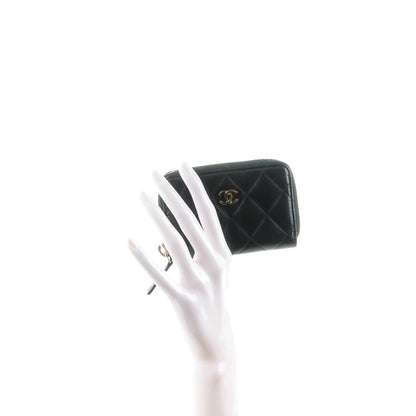 Chanel Lambskin Quilted Zip Around Coin Purse Wallet Black 2 of 7