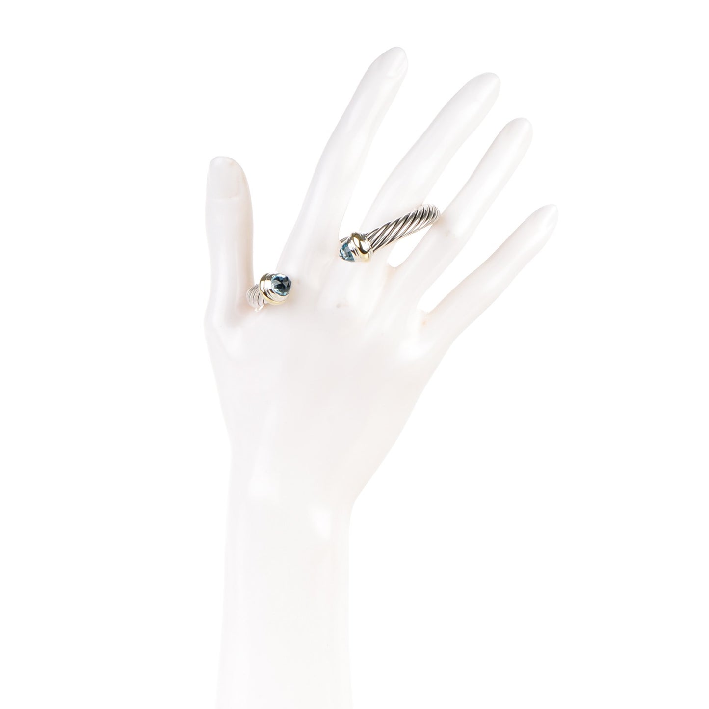Sterling Silver 14K Yellow Gold Blue Topaz 7mm Cable Classics Bracelet