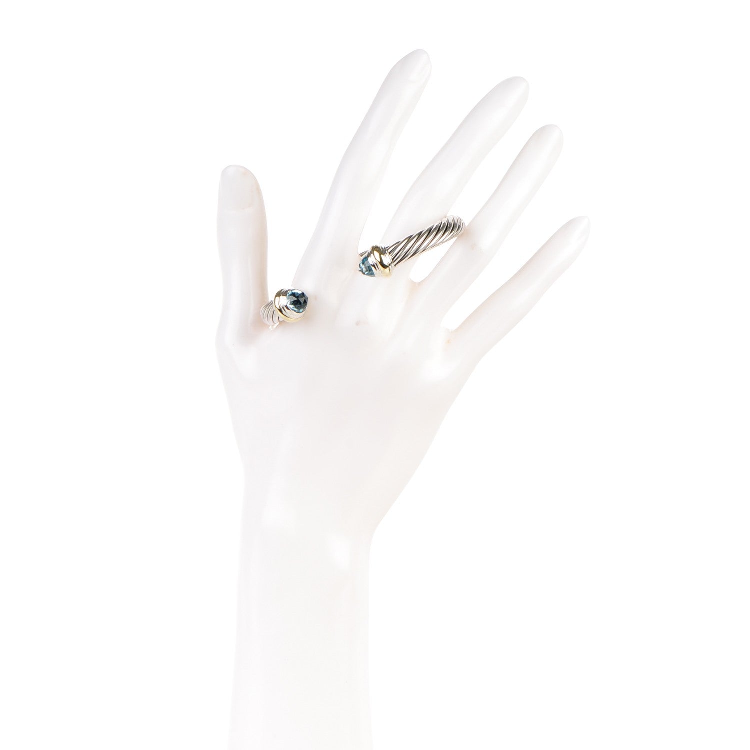 David Yurman Sterling Silver 14K Yellow Gold Blue Topaz 7mm Cable Classics Bracelet 2 of 4