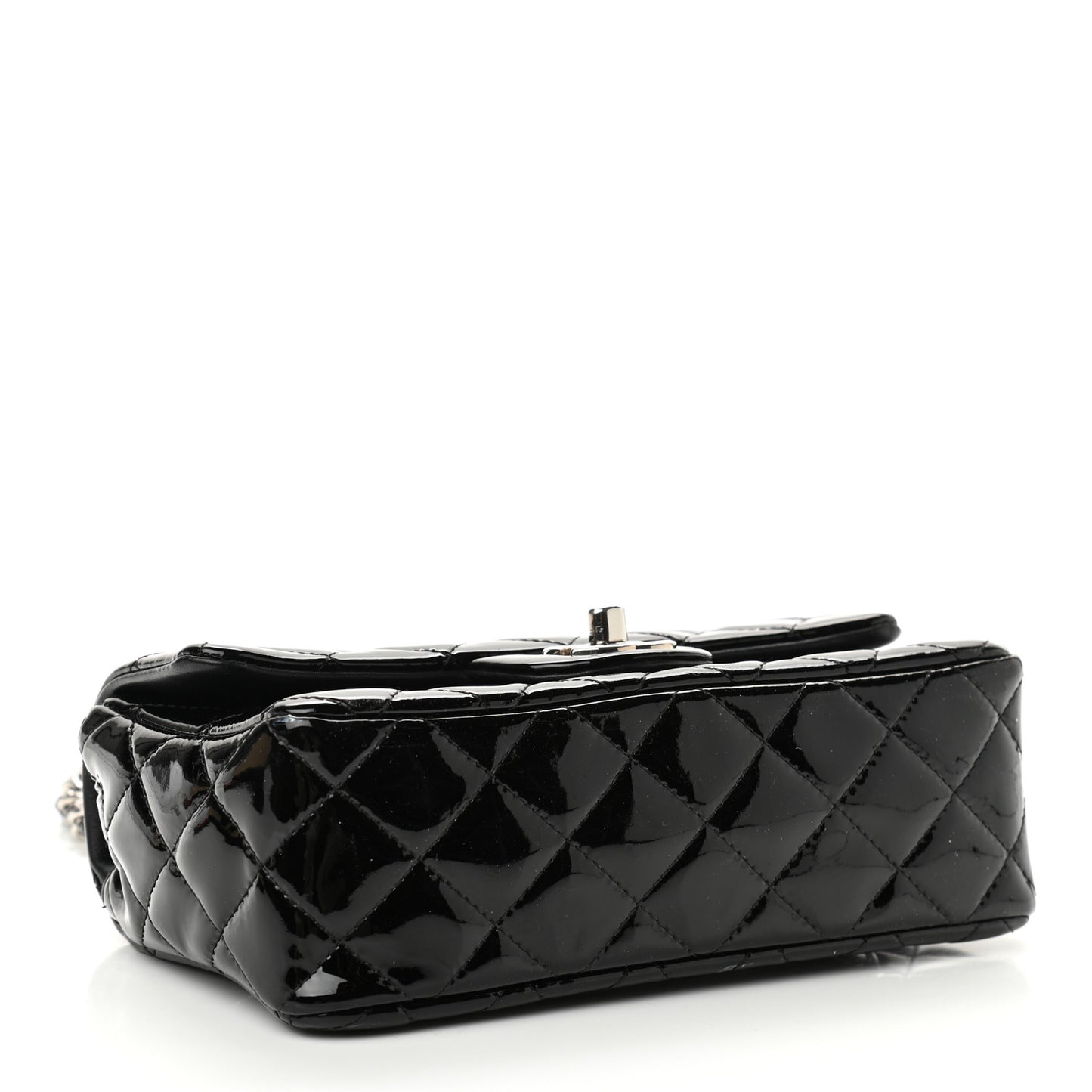 Patent Calfskin Quilted Mini Rectangular Flap Black