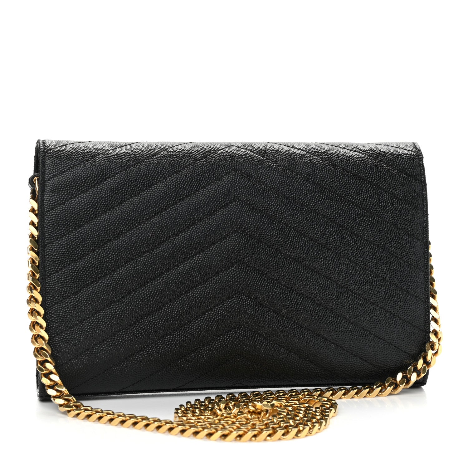 Saint Laurent Grain De Poudre Matelasse Chevron Monogram Chain Wallet Black 3 of 11