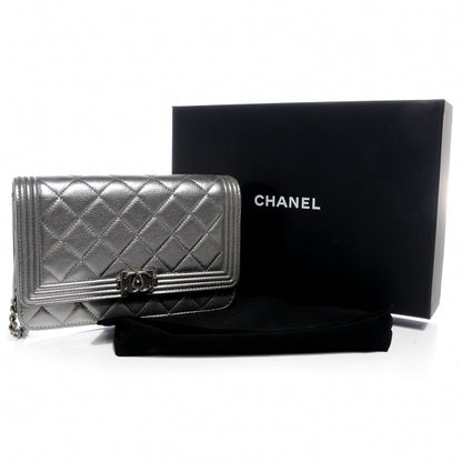 Chanel Metallic Calfskin Quilted Boy Wallet On Chain WOC Silver 5 of 8
