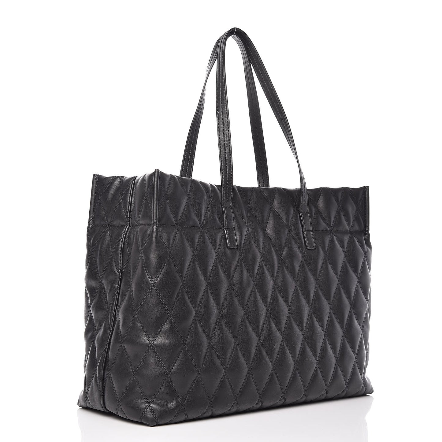 Rubber Effect Canvas Quilted Duo Shopper Tote Black