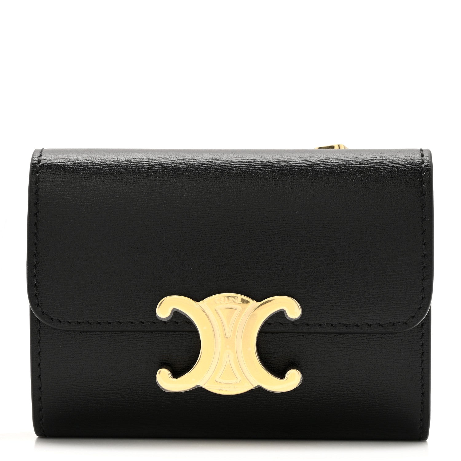 Celine Calfskin Compact Triomphe Wallet With Coin Purse Black 1 of 9