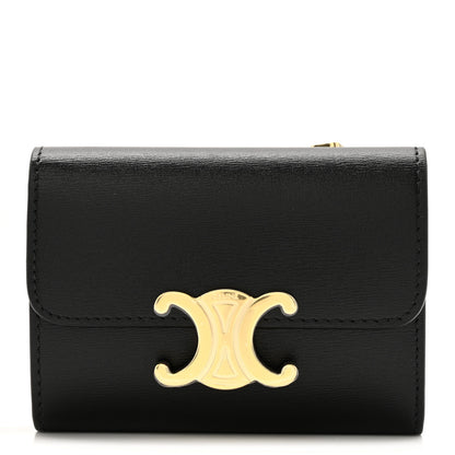 Celine Calfskin Compact Triomphe Wallet With Coin Purse Black 1 of 9