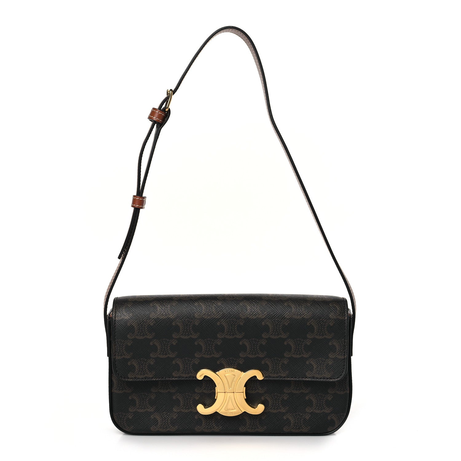 Celine Canvas Calfskin Triomphe Shoulder Bag Tan 1 of 8