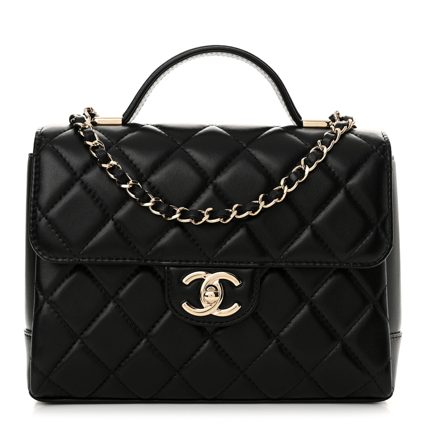 Lambskin Quilted Small Top Handle Square Flap Black