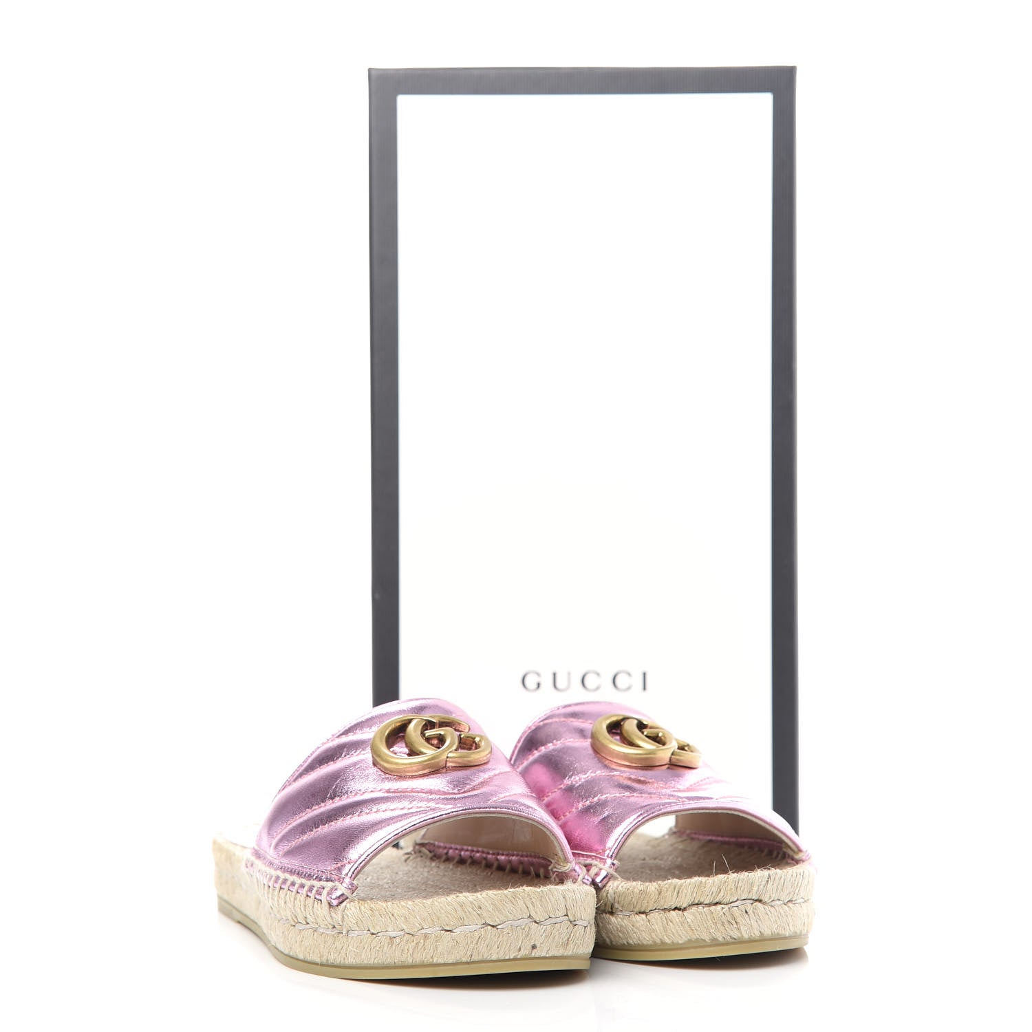 Gucci Metallic Nappa Matelasse GG Marmont Espadrille Slide Sandals 35.5 Rosa 11 of 11