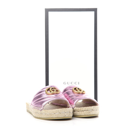 Gucci Metallic Nappa Matelasse GG Marmont Espadrille Slide Sandals 35.5 Rosa 11 of 11