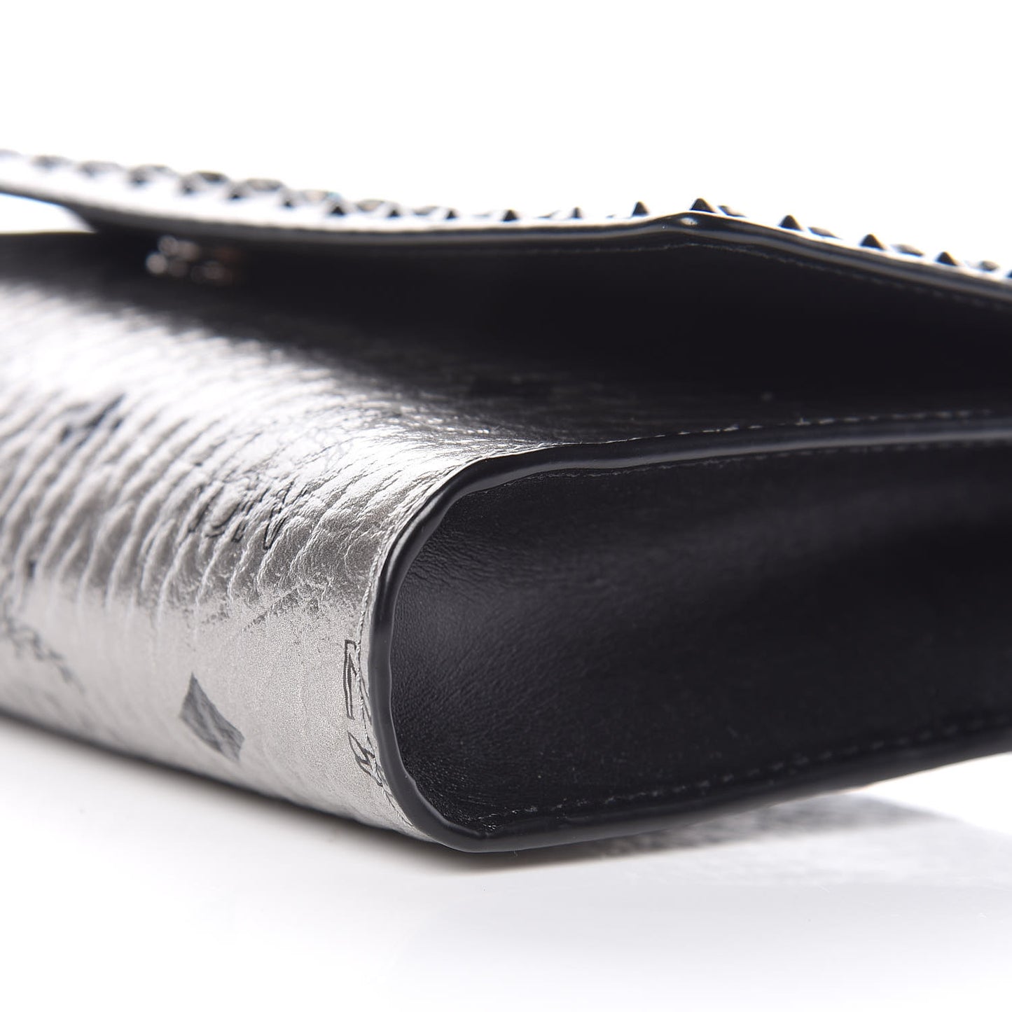 Metallic Visetos Studded Chain Wallet Silver