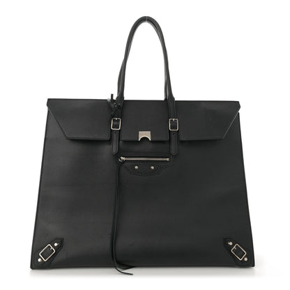 Balenciaga Grained Calfskin Papier Flap Tote Black 1 of 16