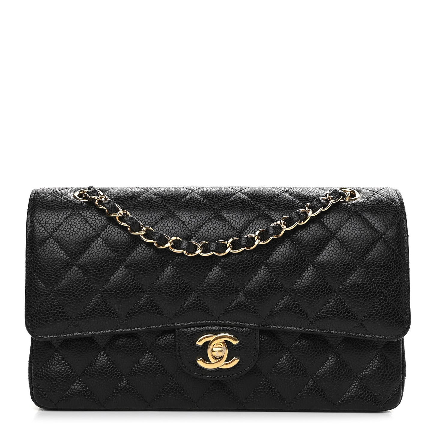 Caviar Quilted Medium Double Flap Black