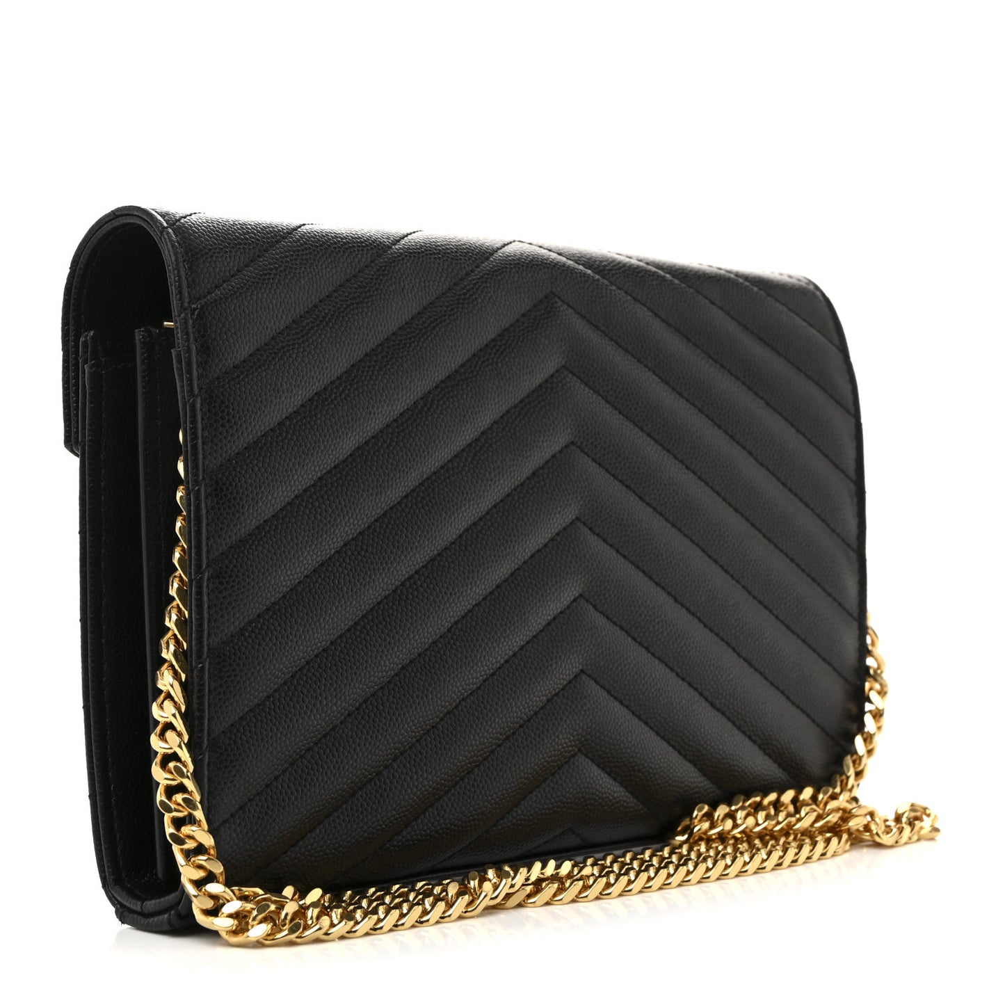 Grain De Poudre Matelasse Chevron Monogram Chain Wallet Black