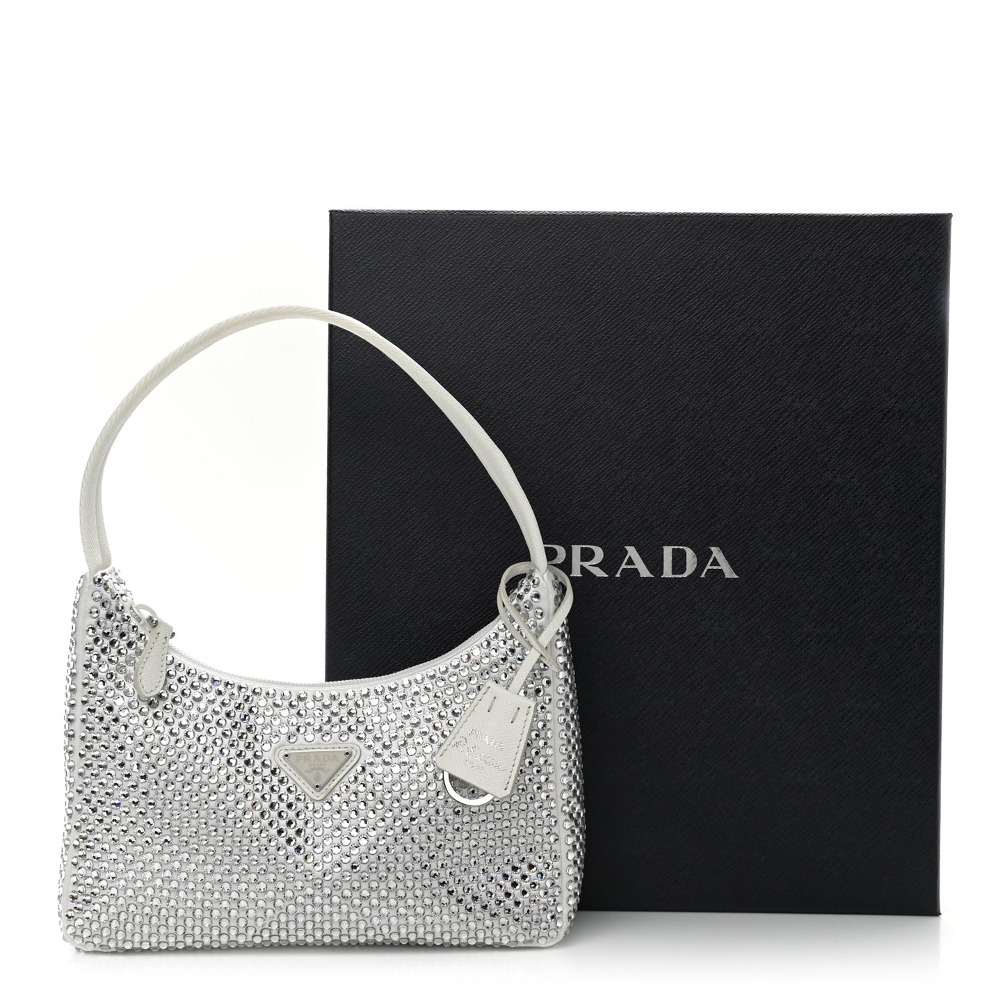 Satin Crystal Mini Re-Edition 2000 Bag White