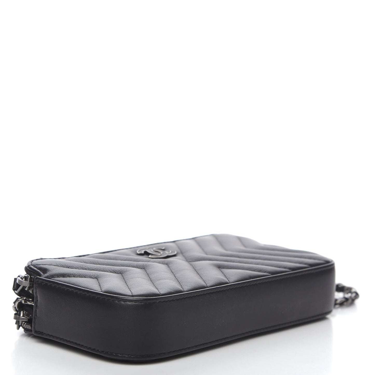 Calfskin Chevron Quilted Tassel Clutch With Chain Black