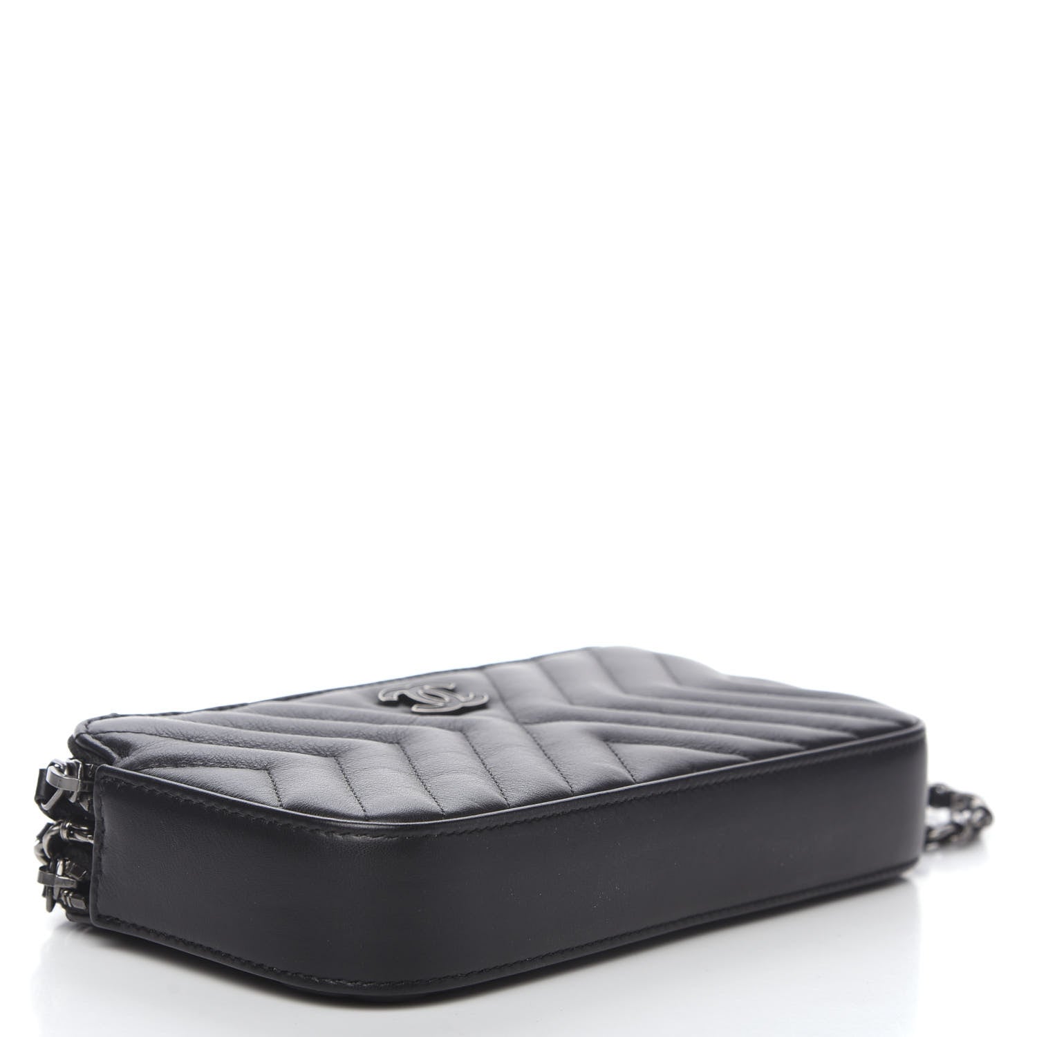 Chanel Calfskin Chevron Quilted Tassel Clutch With Chain Black 3 of 11