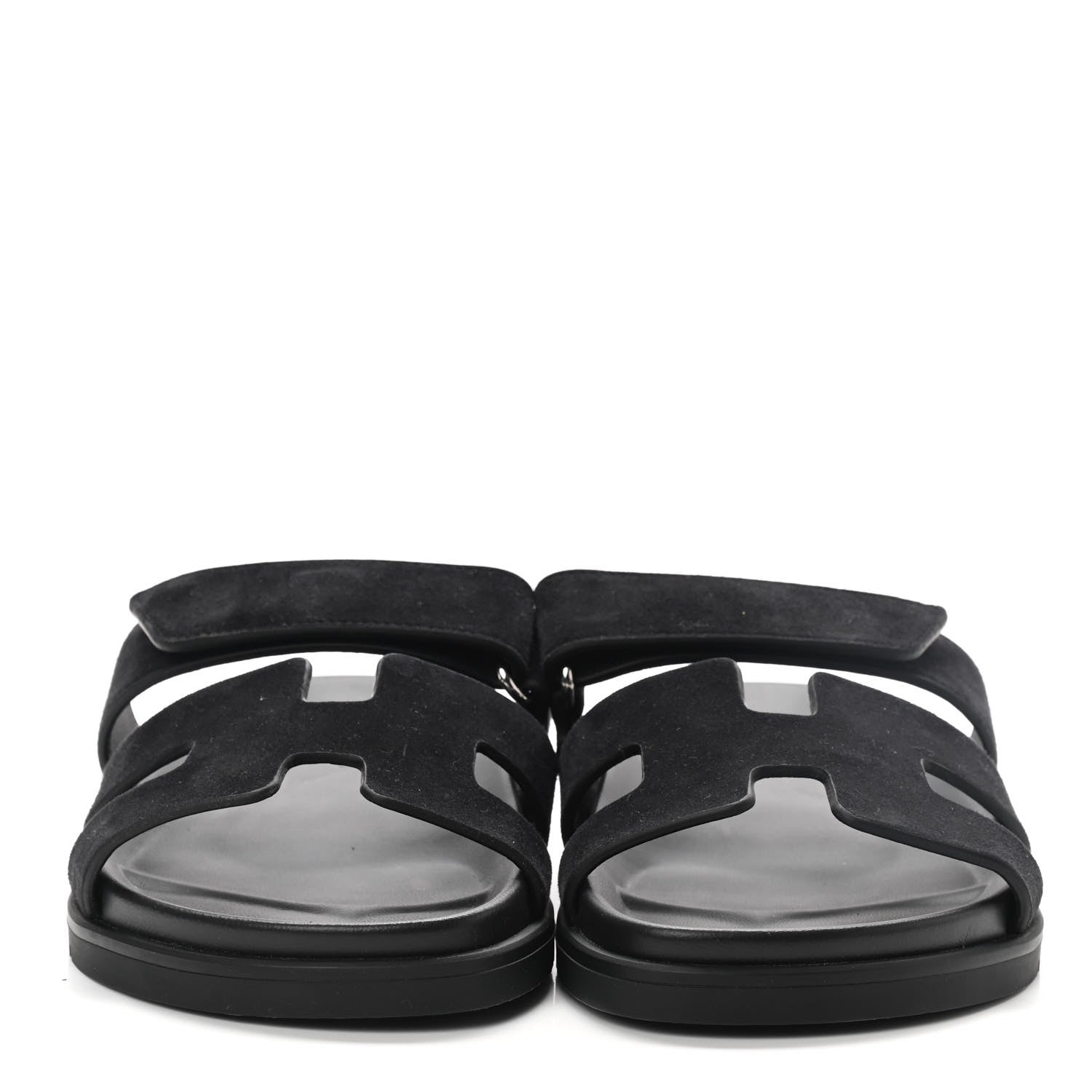 Hermes Suede Goatskin Womens Chypre Sandals 37.5 Black 2 of 7