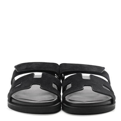 Hermes Suede Goatskin Womens Chypre Sandals 37.5 Black 2 of 7