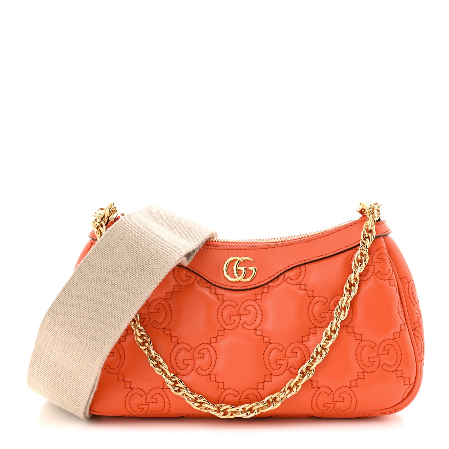 Calfskin GG Matelasse Chain Handbag Deep Orange Natural