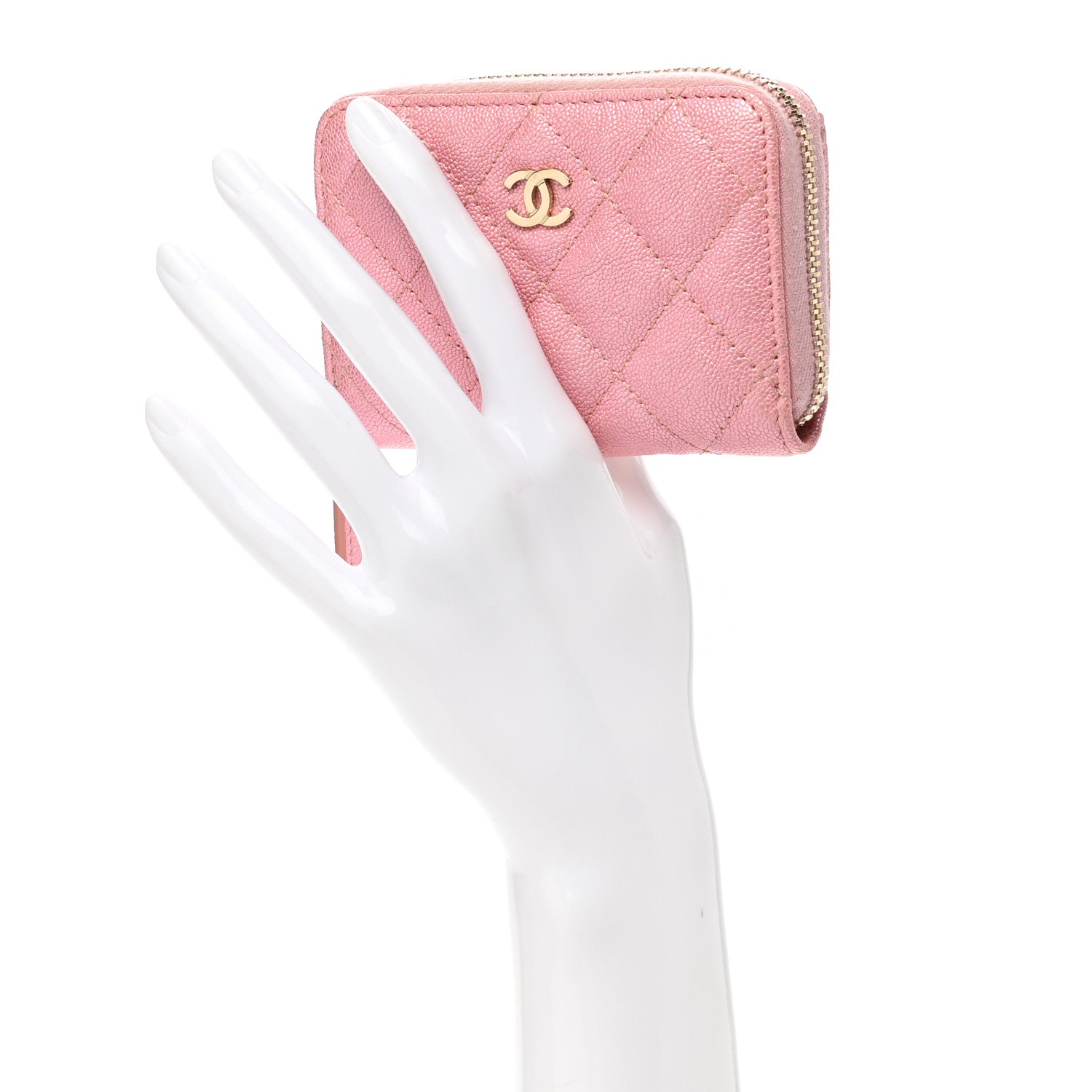 Chanel Iridescent Caviar Quilted Zip Coin Purse Pink 2 of 9