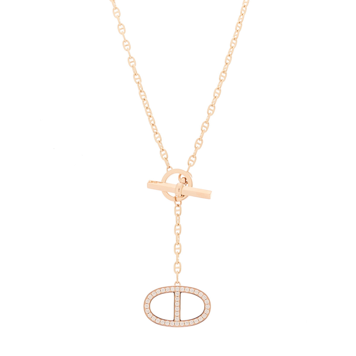 Hermes 18K Rose Gold Diamond GM Chaine D'Ancre Contour Pendant Necklace ST 1 of 6