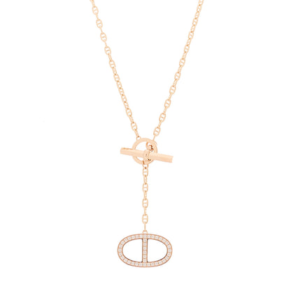 Hermes 18K Rose Gold Diamond GM Chaine D'Ancre Contour Pendant Necklace ST 1 of 6