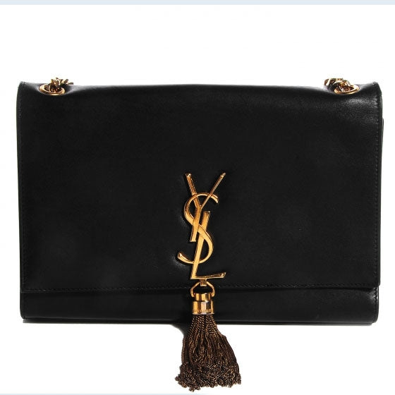 Calfskin Medium Classic Monogram Kate Tassel Satchel Black