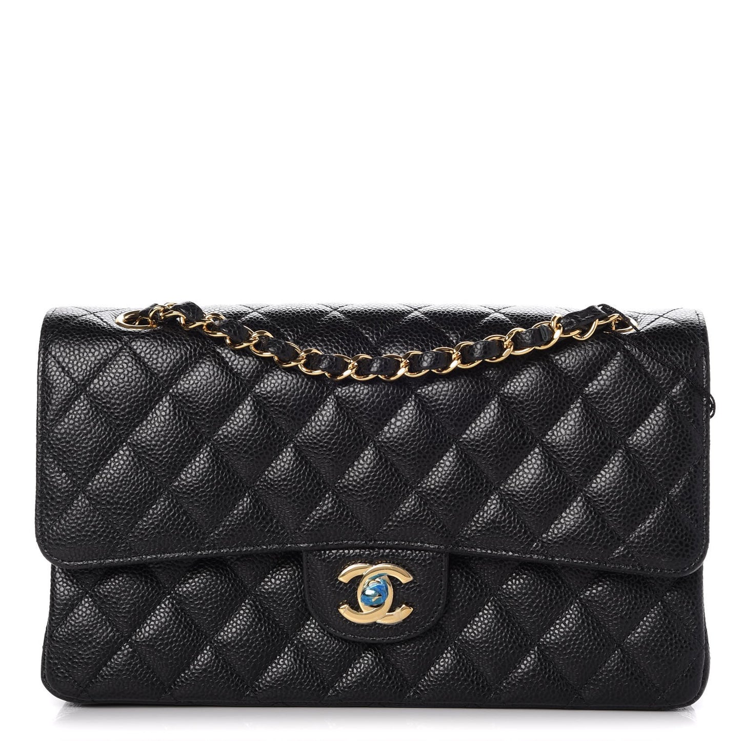 Caviar Quilted Medium Double Flap Black