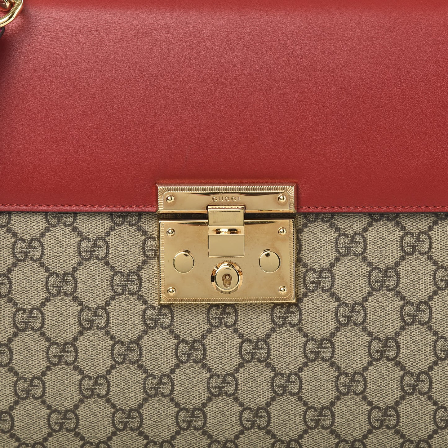 GG Supreme Monogram Calfskin Medium Padlock Top Handle Bag Beige Hibiscus Red New Rosette
