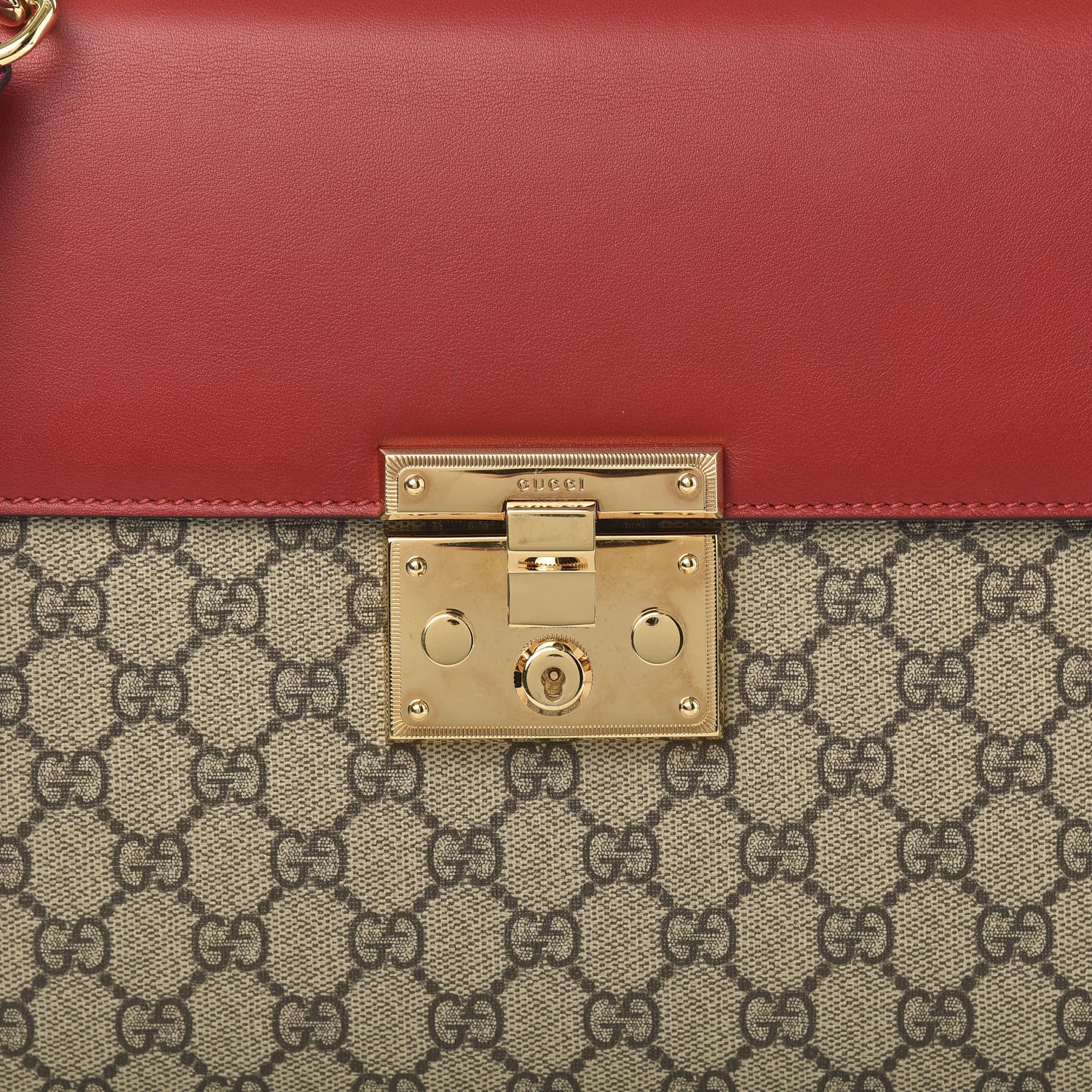 Gucci GG Supreme Monogram Calfskin Medium Padlock Top Handle Bag Beige Hibiscus Red New Rosette 13 of 13
