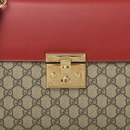 Gucci GG Supreme Monogram Calfskin Medium Padlock Top Handle Bag Beige Hibiscus Red New Rosette 13 of 13