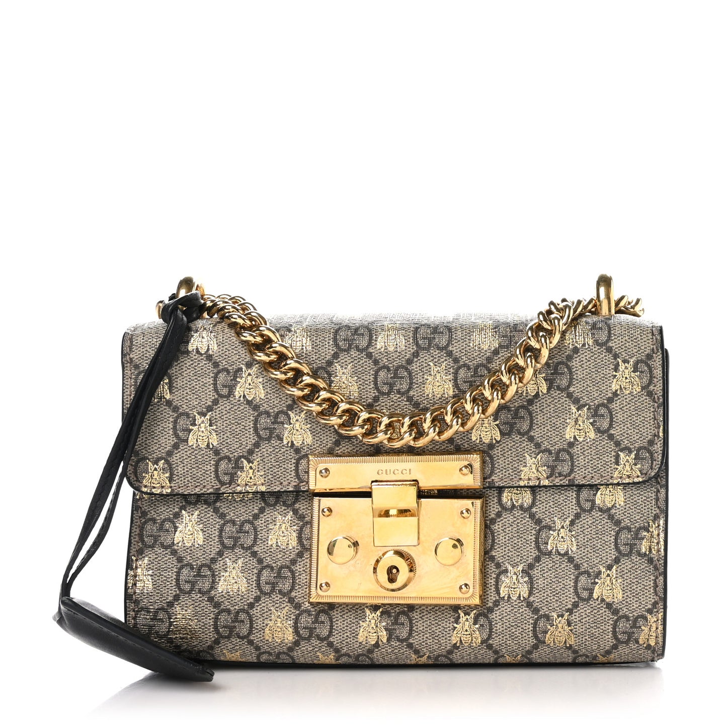 GG Supreme Monogram Bees Small Padlock Shoulder Bag Black