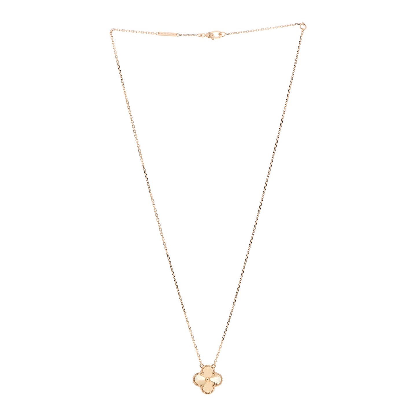18K Yellow Gold Guilloche Vintage Alhambra Pendant Necklace