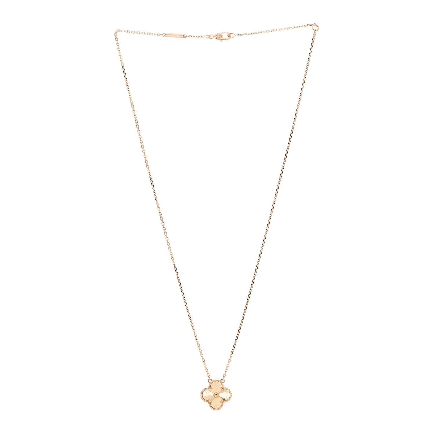Van Cleef & Arpels 18K Yellow Gold Guilloche Vintage Alhambra Pendant Necklace 3 of 6