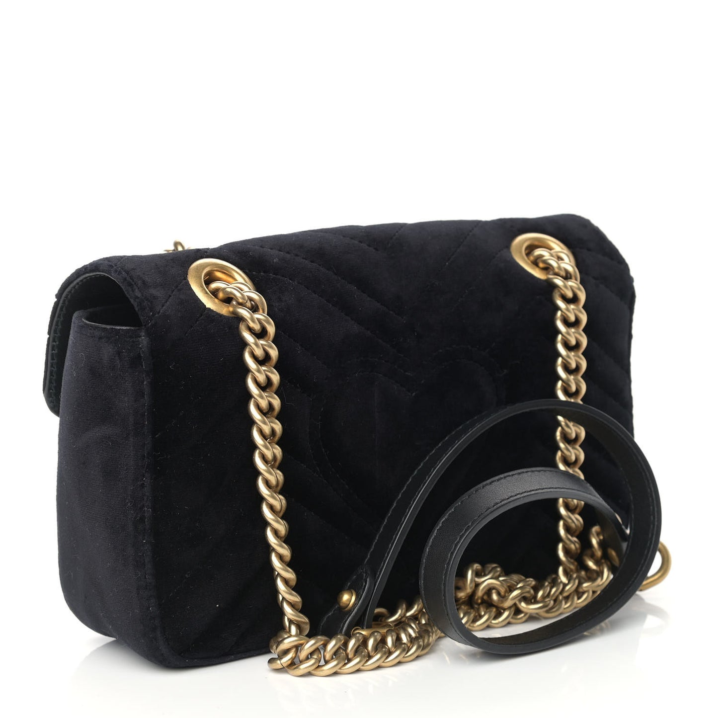 Velvet Matelasse Embroidered Mini GG Marmont Shoulder Bag Black