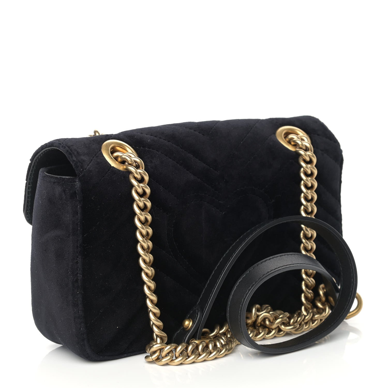 Gucci Velvet Matelasse Embroidered Mini GG Marmont Shoulder Bag Black 3 of 9