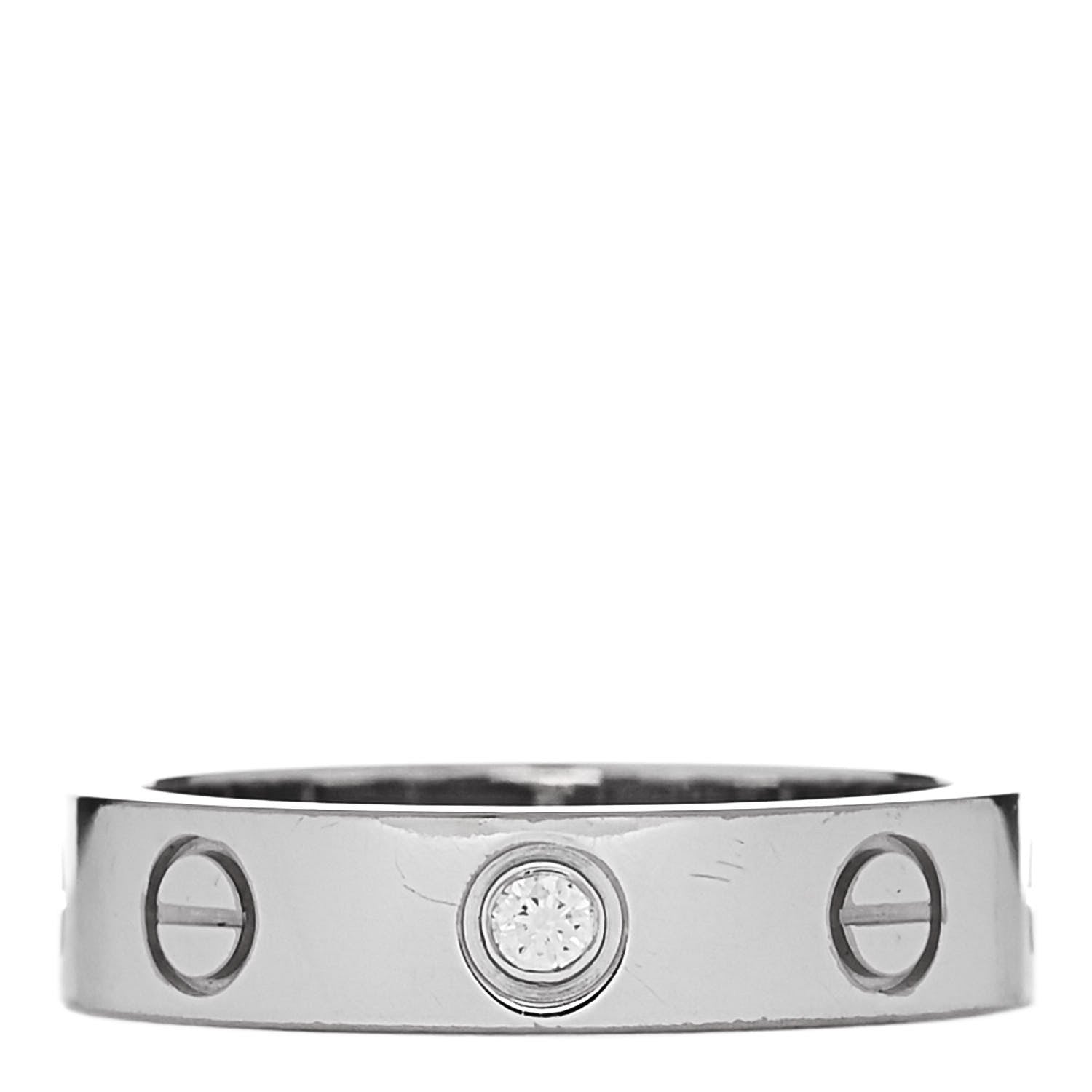 Cartier 18K White Gold Diamond 4mm LOVE Wedding Band Ring 47 4 1 of 4
